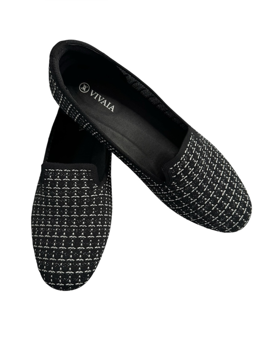 VIVAIA Audrey Round Toe Woven Knit Loafers Black White Tweed Metallic Size 40 - Picture 2 of 6